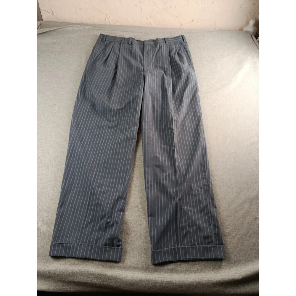 Oxxford Cloth Suit Mens 44 Gray Striped Wool Half Lined Lightweight Pants 36X29